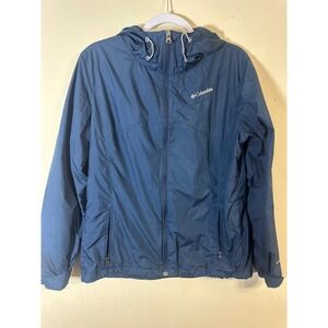 Columbia Windbreaker Jacket Lightweight Hooded Rain Coat Blue Size L‎